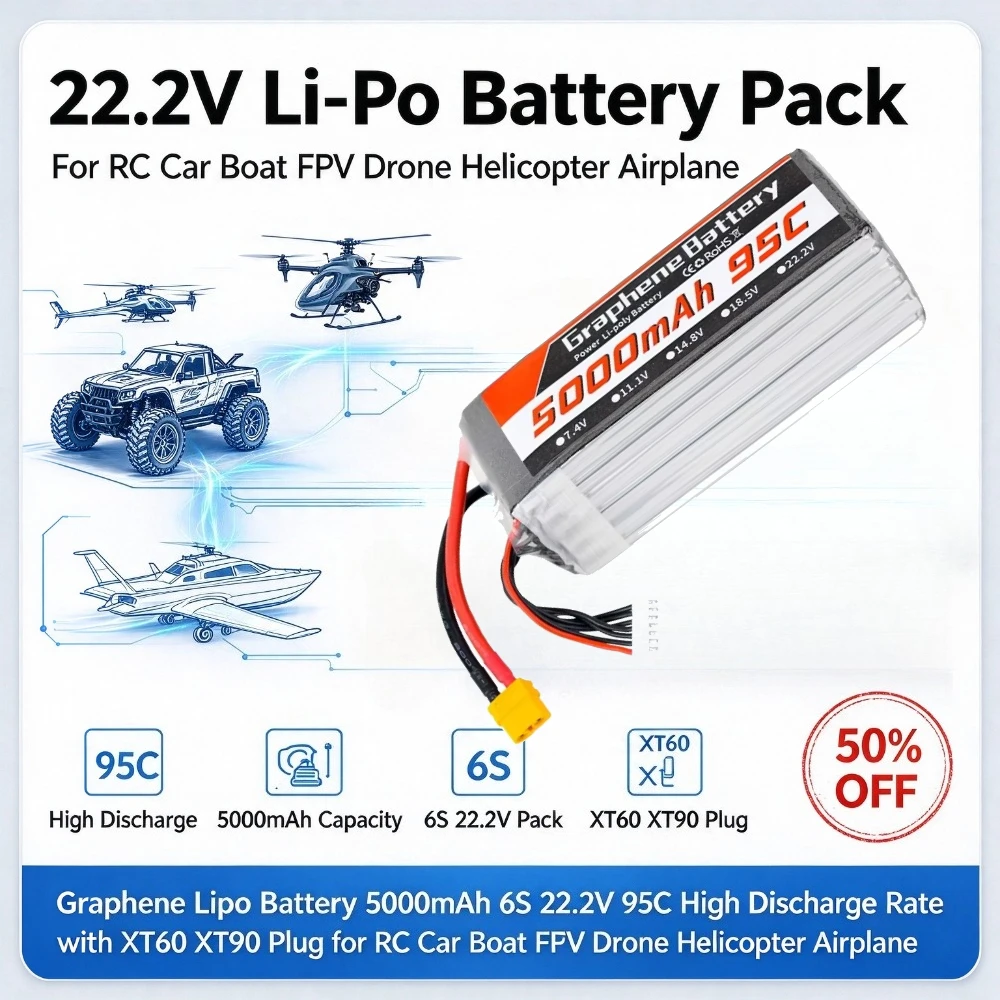 5000mAh 6S 22.2V 95C Graphene  - 6S Lipo Battery 22.2V 5000Mah review and price